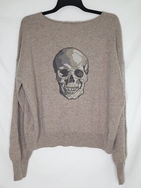 SKULL CASHMERE Embroidered Camo Skull Women's Drop Shoulder Sweater MEDIUM